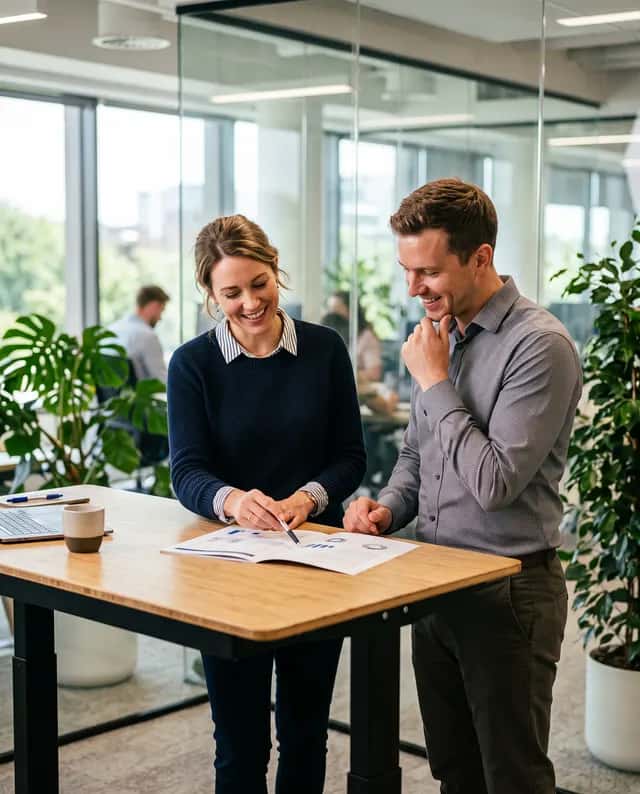 Two colleagues reviewing a document together