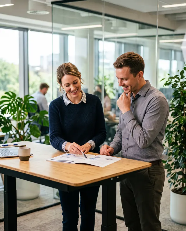 Two colleagues reviewing a document together